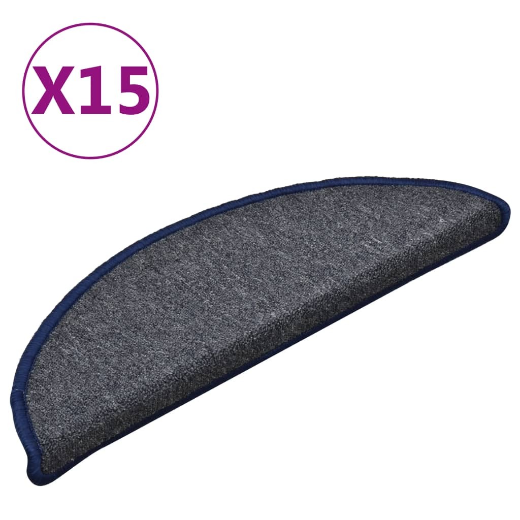 Carpet Stair Treads 15 pcs Dark Grey and Blue 56x17x3 cm